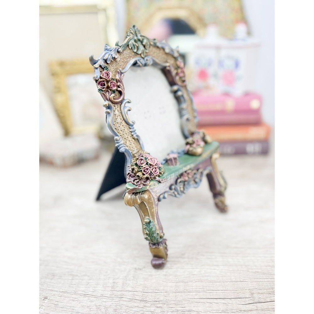 Vintage White Ceramic Floral Picture Frame - 3.5x4.5 Photo Display